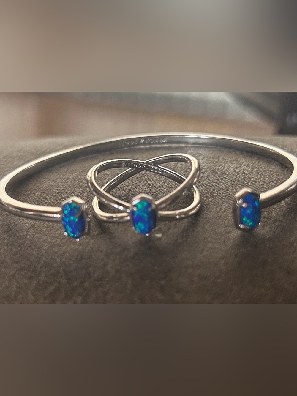 Kendra Scott Sterling Silver Blue Opal Stackable Ring and Bracelet Set